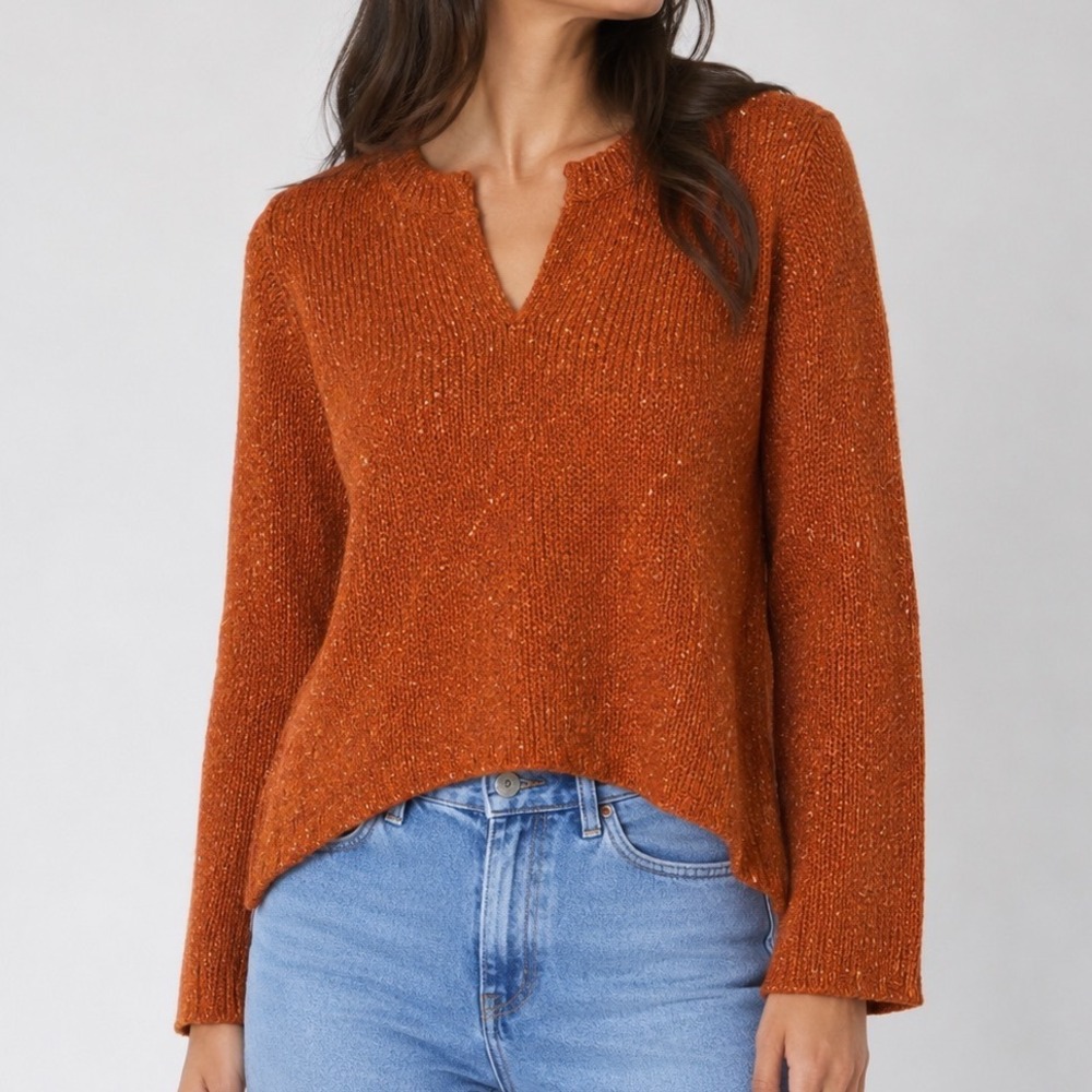 Royal Robbins Wool Silk Blend V-Neck Sweater  M‎ Rust Nep Knit Outdoor Boho